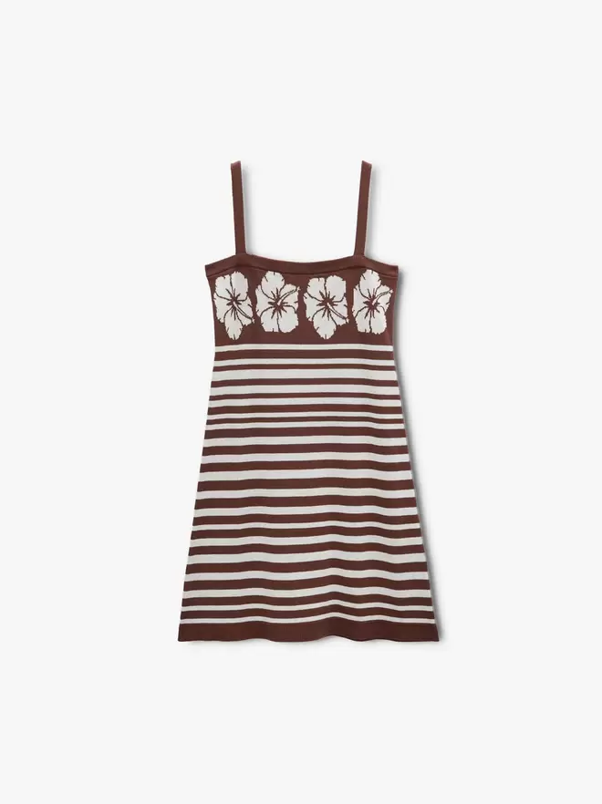 Vestido jacquard con rayas y estampado floral