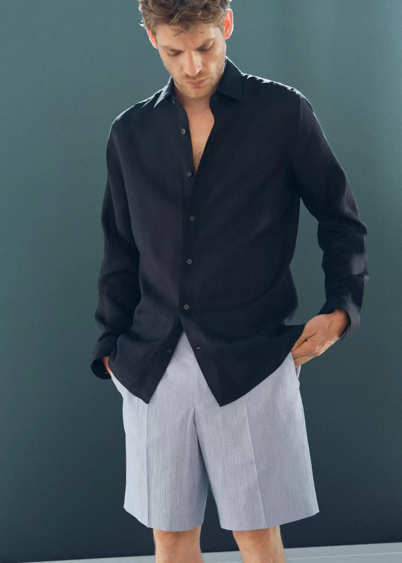 Camisa regular fit mezcla lyocell lino