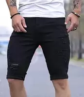Men's Denim Shorts Stretch Ripped Denim Shorts with Pockets Slim Fit Summer Casual Shorts