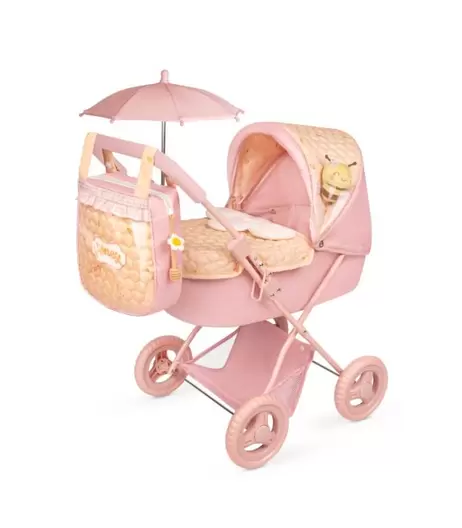 CARRO DE MUÑECAS PLEGABLE CON SOMBRILLA Y PELUCHE HONEY DECUEVAS