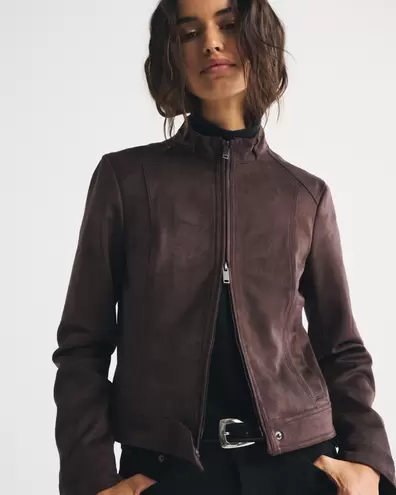 Chaqueta de cuello alto con ante vegano y corte slim