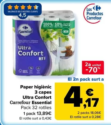 Carrefour Essential - Papel Higiénico 3 Capas Ultra Confort