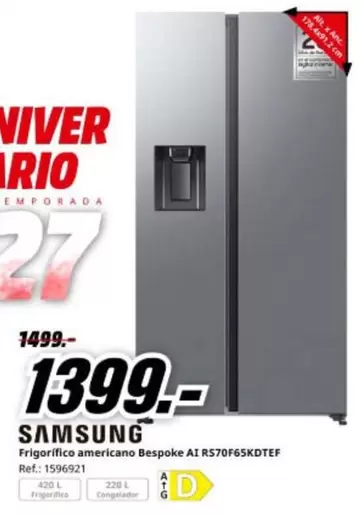 Samsung - Frigorífico Americano Bespoke Ai Rs70f65xdtef