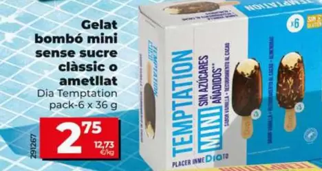 Dia Temptation - Helado Bombón Mini Sin Azúcar Clásico O Almendrado