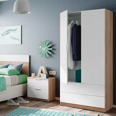 Armario 2 Puertas + 2 Cajones Roble/Blanco 180x81x52cm