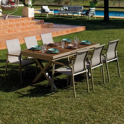 Cojunto Malibú Mesa Extensible + 6 Sillas
