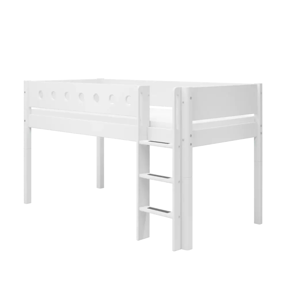 High Bed 120 cm with Ladder and Safety Rail, 90x200 cm, White