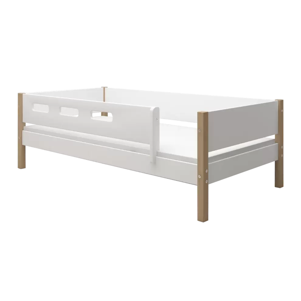 Single Bed with Safety Rail, 90x200 cm, White/Oak