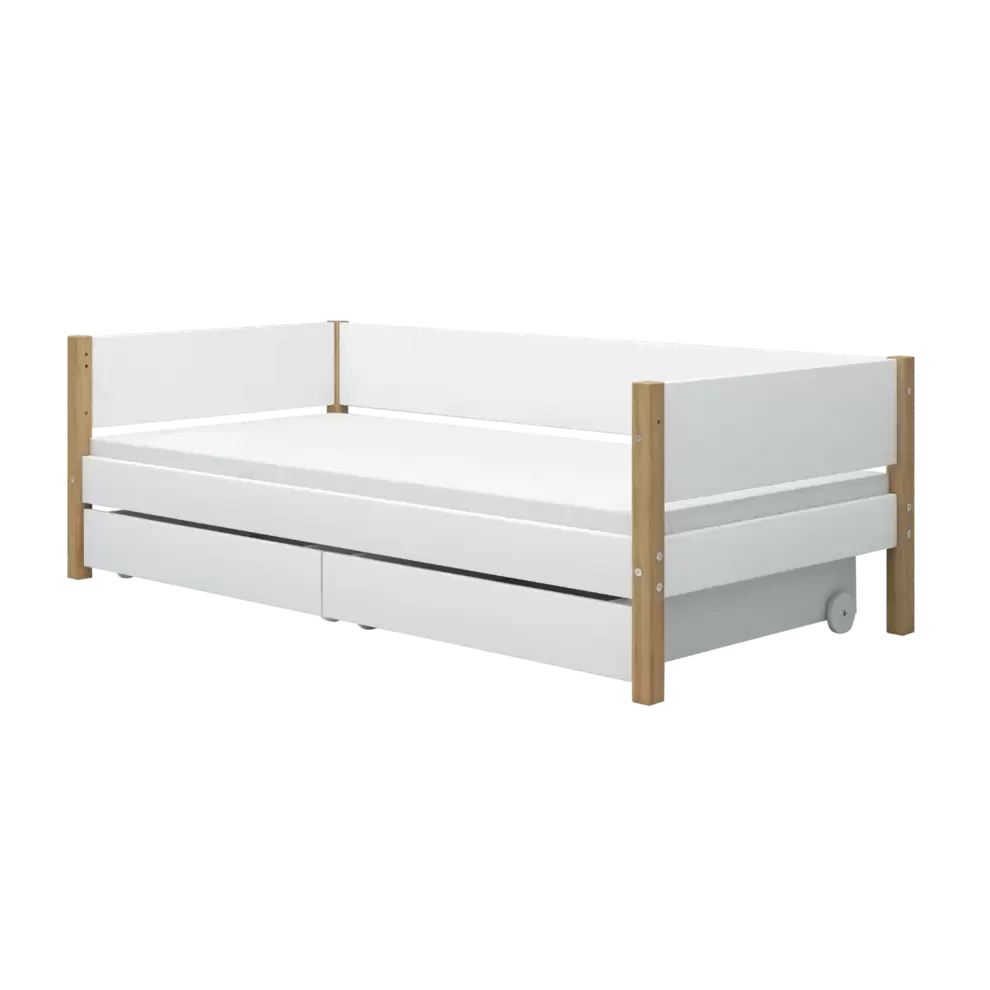 Single Bed with Storage, 90x200 cm, White/Oak