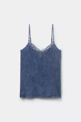 Top de Algodón y Encaje Denim Romance