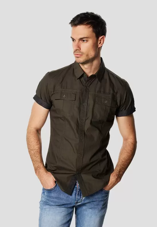 Men's Short Sleeve Multi-Pocket Poplin Nautical Shirt – K...