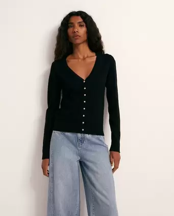 Chaqueta punto cuello pico