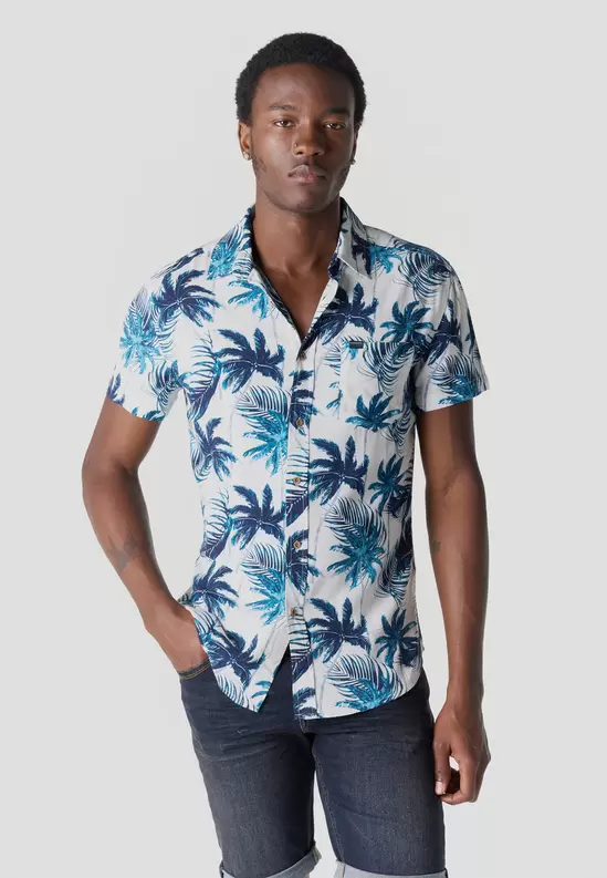 Men's Short Sleeve Tropical Print Viscose Shirt - Koroshi