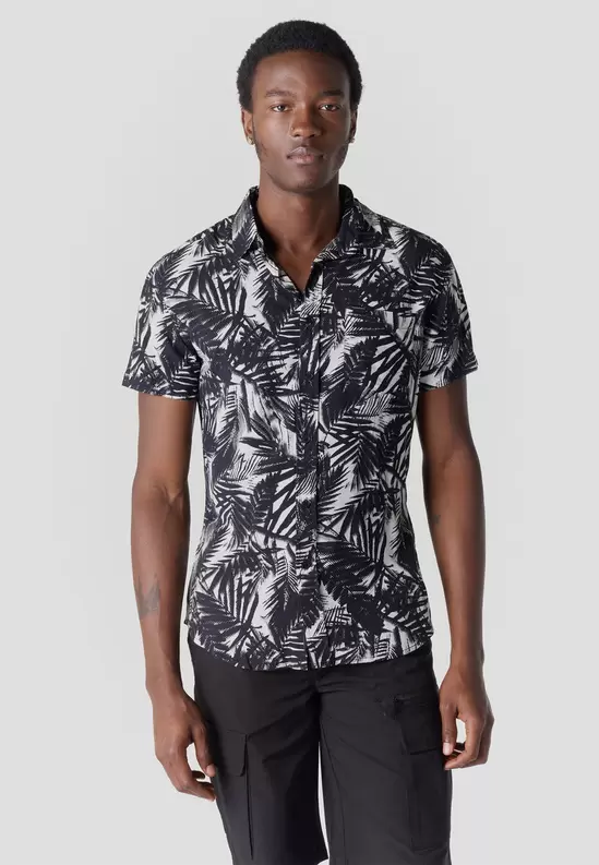 Men's Short Sleeve Tropical Print Viscose Shirt - Koroshi