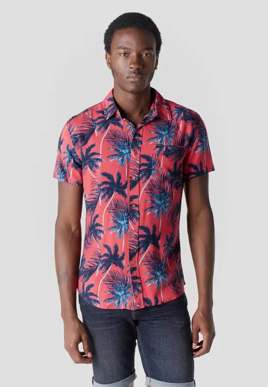 Men's Short Sleeve Tropical Print Viscose Shirt - Koroshi