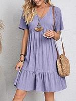 Summer Dresses for Women Short Sleeve V Neck Knee Length Pleated Ruffle Beach Dresses
