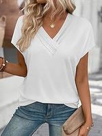 Womens V Neck Short Sleeve T Shirts Casual Summer Soft Lightweight Tops for Beach, Vacation, Home, Work, Daily Wear