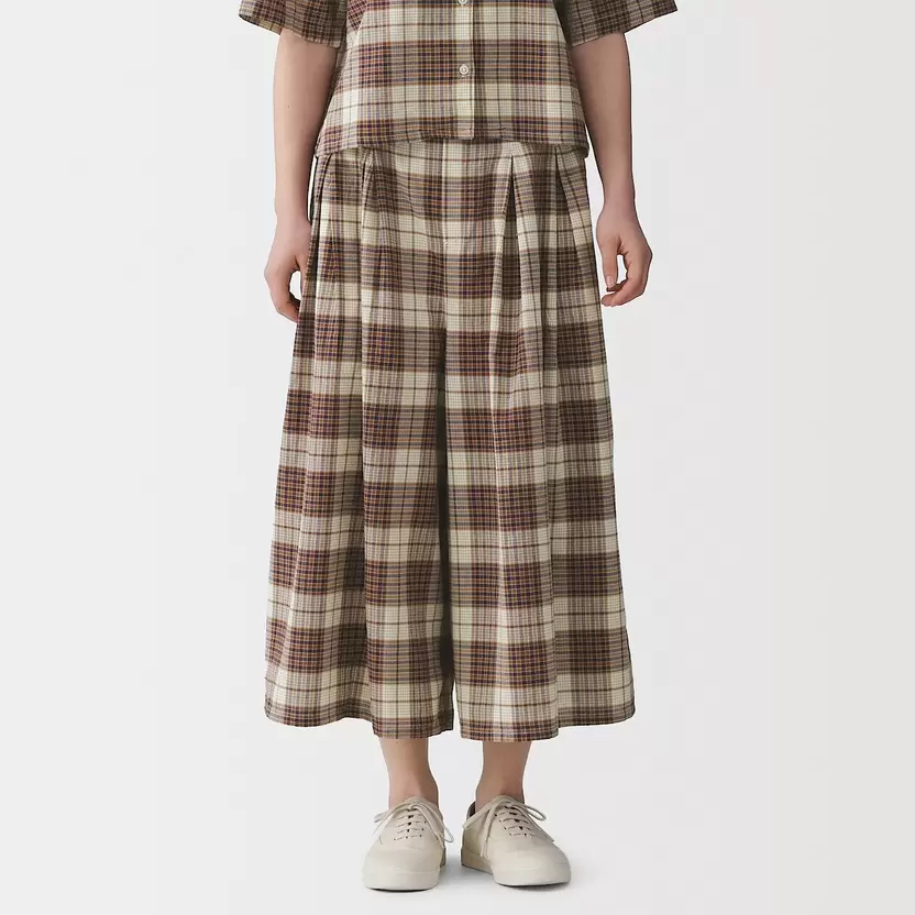 Culottes de tejido de cuadros madrás de algodón orgánico para mujer