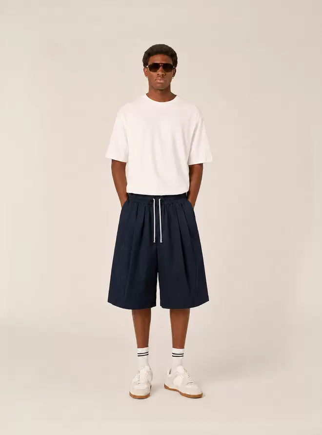 Bermuda baggy con pince misto cotone