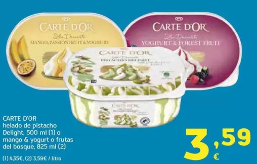Carte d'Or - Helado De Pistacho Delight O Mango & Yogurt O Frutas Del Bosque
