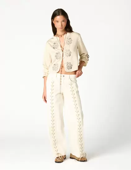 PANTALON TRENZADO FRONT ECRU
