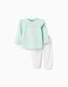 'Emotions' glow-in-the-dark velvet pyjama for baby girls, light green