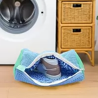 Reusable Shoe Wash Bag for Machine, Shoe Protector Cleaner with Chenille Fibers for Tennis and Sports Shoes, Blue, Reusable