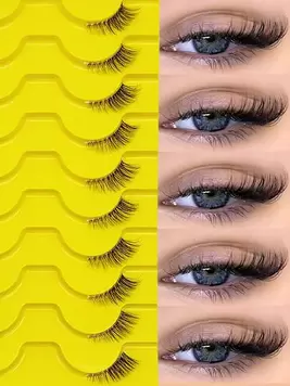 10 pares de pestañas postizas de ojo de gato transparentes de media pieza naturales, conjunto de pestañas postizas de mink falso 3D esponjosas y ligeras, pestañas postizas suaves - adecuadas para pestañas postizas de cosplay, pestañas, pestañas postizas