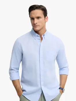 CAMISA LINO BOLSILLO AZUL