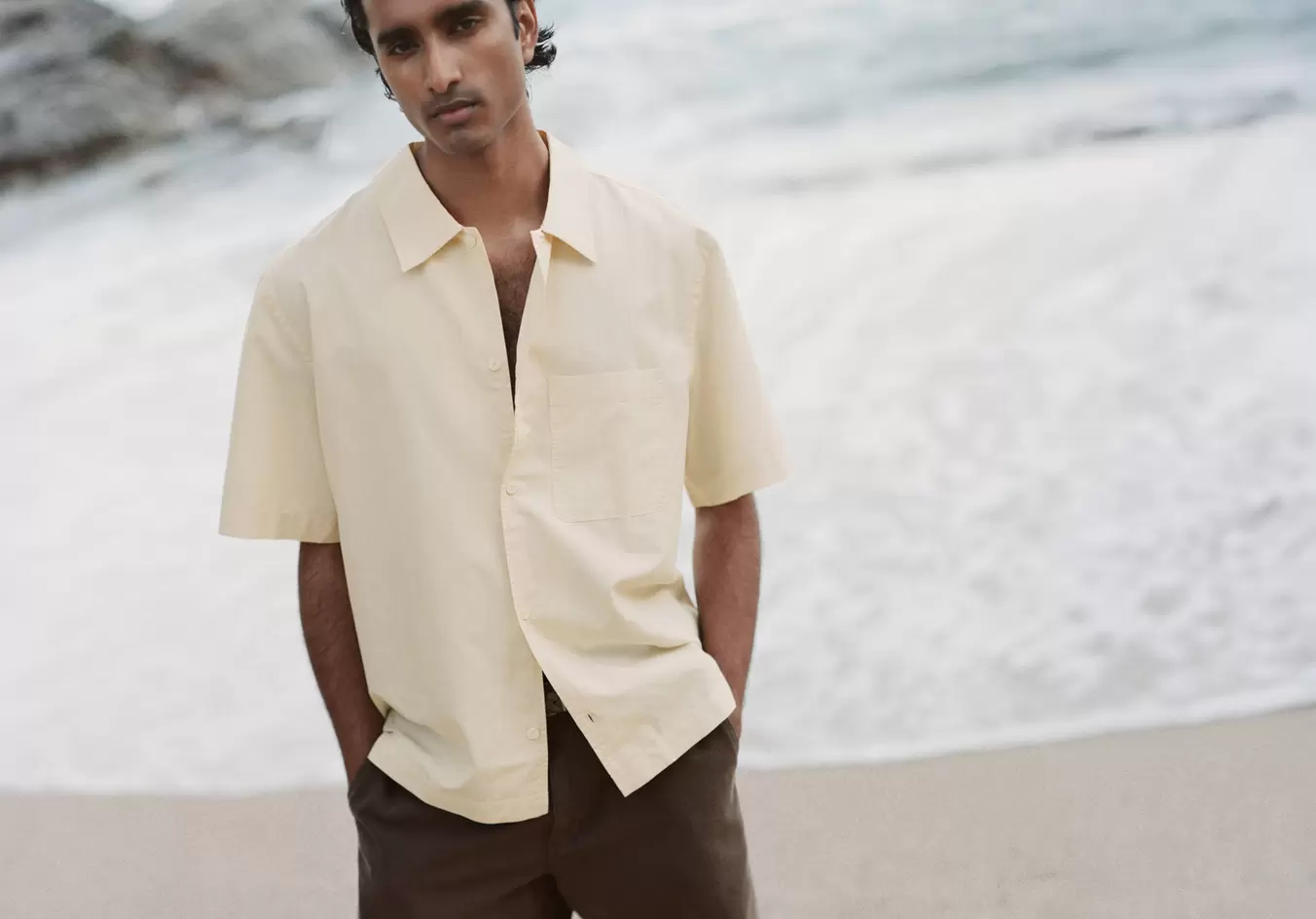 Camisa regular fit mezcla algodón lino