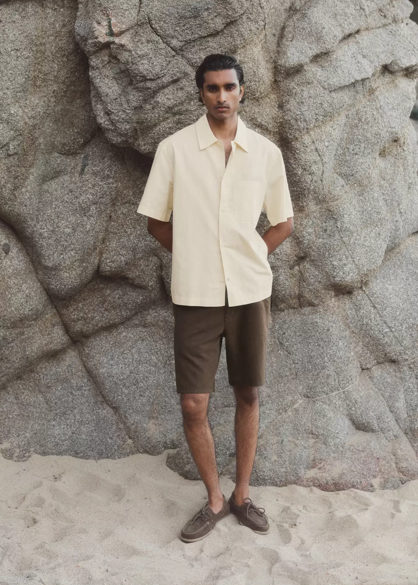 Bermudas vaqueras mezcla algodón lino regular fit