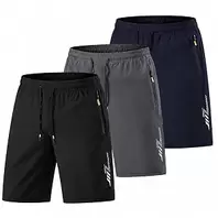 3 Pack Men's Quick Dry Athletic Shorts with Zipper Pockets Lightweight for Running, Workout, Casual and Outdoor Activities