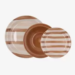Vajilla de 18 piezas cerámica marrón y beige Crema Aegea