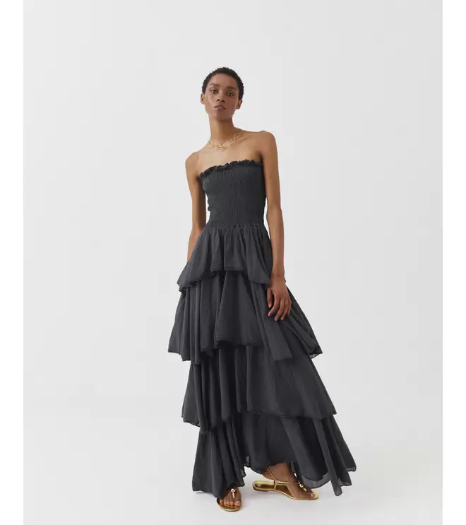 VESTIDO STRAPLESS VOLANTES