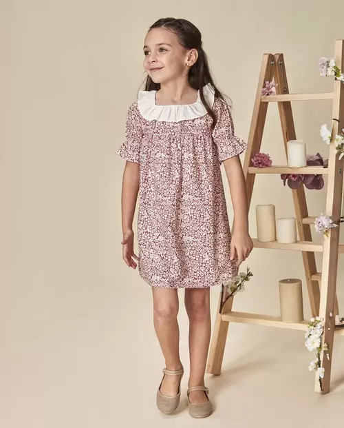 Vestido de lino estampado coral oscuro