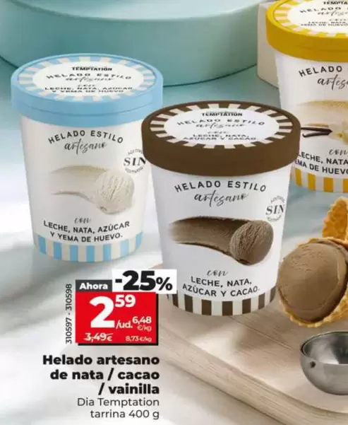 Dia Temptation - Helado Artesano De Nata/Cacao/Vainilla