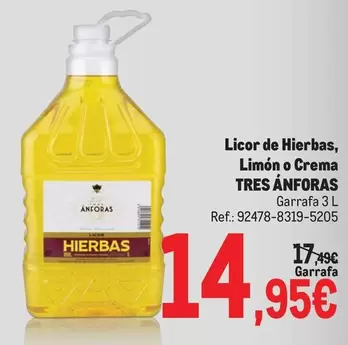 Tres Anforas - Licor De Hierbas, Limón O Crema