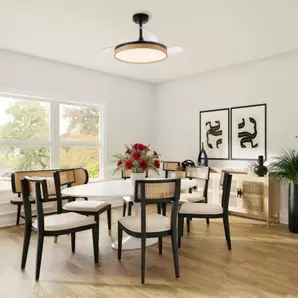 Ventilador de techo Venus LED 72w 3CCT acabado negro/madera estilo moderno aspas plegables motor DC 106cm Ø