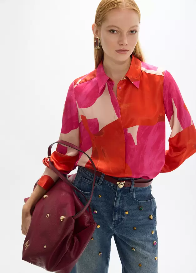 Large Floral Red Necklace Shirt
