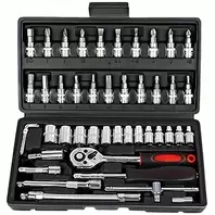 46 Piece Tool Set, Ratchet Wrench, Metric Screwdriver Bits, Suitable for Automotive, Motorcycle, Bike