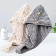 2 Pack Microfiber Hair Towels for Women, Super Absorbent Turban Quick Dry Hair Drying Towel with Button (Beige, Grey)