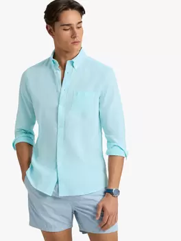 CAMISA LINO BOLSILLO TURQUESA