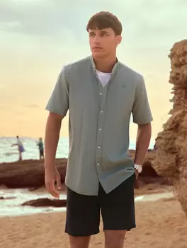 CAMISA LINO M.CORTA MAO AZUL