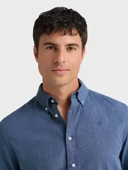 CAMISA LINO C.BOTON AZUL