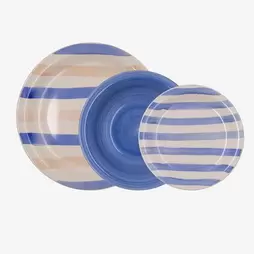 Vajilla de 18 piezas cerámica azul y beige Aegea