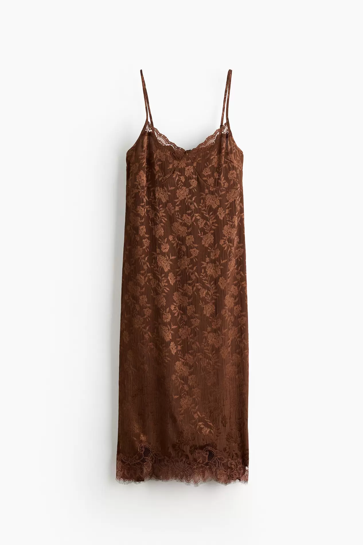 Vestido brocado con ribetes de encaje
