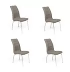 Juego de 4 Sillas Tapizadas en Símil Piel Marrón con Patas Cromadas, Asiento...