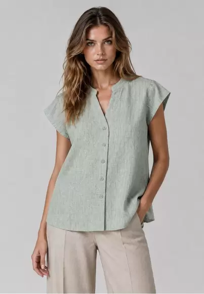 Camisa lisa tipo lino VERDE