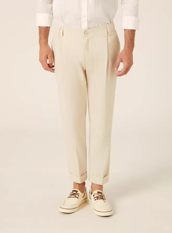 Pantalón de Mezcla de Lino con Pinzas
