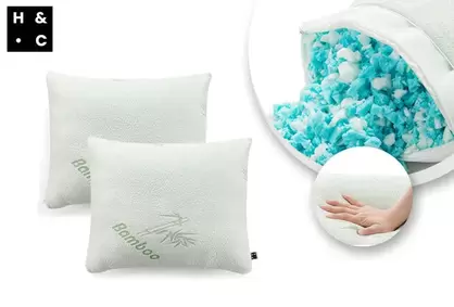 Almohada de espuma viscoelástica antibacteriana con funda de bambú 1+1 gratis